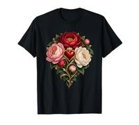 Cuore Scarlatto con Fiori di peonia e Piccola Corona di Petali Maglietta