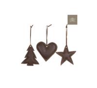 Cuore Stella Albero In Cuoio Cioccolato. Pezzo Singolo