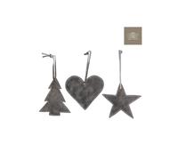 Cuore Stella Albero In Cuoio Grigio. Pezzo Singolo