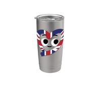 Cuore Union Jack con volto Kawaii per bambini Regno Unito Gran Bretagna Bicchiere termico in acciaio inox doppia parete