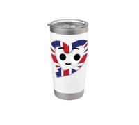 Cuore Union Jack con volto Kawaii per bambini Regno Unito Gran Bretagna Bicchiere termico in acciaio inox doppia parete