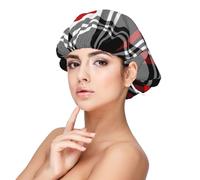 Cuori a quadri di San Valentino,Cuffia da notte in raso per adulti - Cuffia da notte elastica per donna, copricapelli per la notte