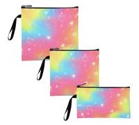 Cuori arcobaleno colorato mix mistero 3 pezzi riutilizzabile viaggio snack borse multiuso borsa per il pranzo per lavoro, ufficio, viaggi, picnic