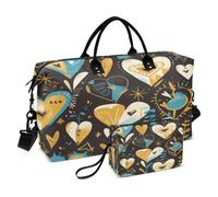 Cuori Blu Dorato Stelle Borsone da Viaggio Borsa da Palestra Borsa da Weekend con Borsa da Toilette per Ragazze Uomin