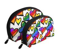 Cuori colorati arcobaleno stampati, Borsa per trucco a conchiglia Portamonete da donna Borsa da toilette piccola Borsa per cosmetici 2 pezzi