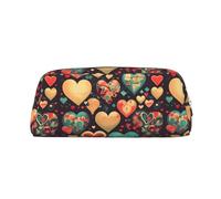 Cuori colorati in pelle leggera portatile con cerniera portapenne 20,5 x 5,5 x 8 cm per ufficio viaggio trucco borsa portaoggetti, Argento, Taglia unica, Portamonete