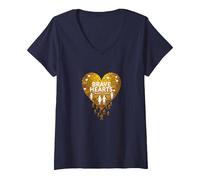 Cuori Coraggiosi Consapevolezza del Cancro pediatrico dei Piccoli corpi Maglietta con Collo a V, Donna, Navy, L