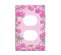 Cuori Cucina Duplex Outlet Covers Placca Da Muro, Giocoso Fantasioso Foglie Bacche Primavera Pesca Plastica Dimensioni Standard Doppia Presa di Alimentazione Piastra di Copertura per Camera Da Letto