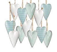 Cuori decorativi da appendere, set da 12 pezzi, ciondolo a forma di cuore in metallo, cuore decorativo, Natale, Avvento, autunno e inverno, decorazione natalizia, rami, cuori di latta per alberi, blu