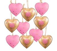 Cuori decorativi da appendere, set di 10: cuori in metallo da appendere, decorazioni cuore per matrimonio, estate, battesimo, decorazioni per rami, cuori in latta, rosa e oro, 4 cm