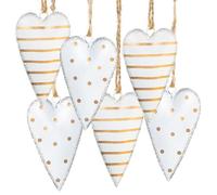 Cuori decorativi da appendere, set di 12: cuori in metallo da appendere, decorazioni cuore per matrimonio, estate, battesimo, decorazioni per rami, cuori in latta, bianco e oro, 7 cm