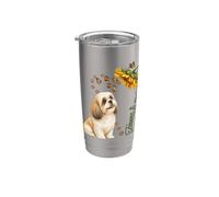 Cuori di cane Shihtzu e girasoli Memoriali per animali Bicchiere termico in acciaio inox doppia parete
