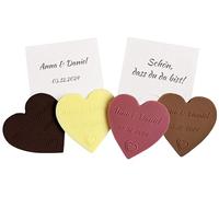 Cuori di cioccolato personalizzati | Bomboniere per matrimonio, anniversario, comunione con nome e data | Confezionato singolarmente in una scatola regalo stampata | 5 cm | 20 pezzi | Cuore nel cuore