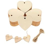 Cuori di Legno Fette Decorazione, Cuori di Legno con Fori, 50 pezzi Cuori in Legno, Ciondolo in Legno a Forma di Cuore, Filo di Iuta Dischi in Legno Naturale a Forma di Cuore Nozze per Decorazione