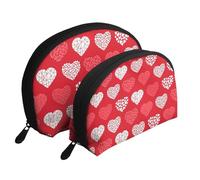 Cuori E Amore Rossi E Bianchi, Borsa per trucco a conchiglia Portamonete da donna Borsa da toilette piccola Borsa per cosmetici 2 pezzi