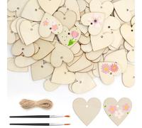 Cuori in legno da scrivere, 100 cuori in legno da 4 cm, con pennello e corda di iuta da 10 m, per dipingere, matrimoni, feste, compleanni, decorazioni per la casa e progetti artigianali