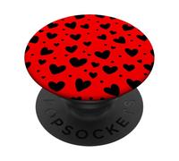 Cuori neri su sfondo rosso così carino PopSockets PopGrip Adesivo