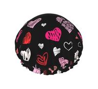 Cuori rosa e rossi,Cuffia da doccia, cuffia da notte, doppio strato, impermeabile, elastica, riutilizzabile.