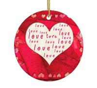 Cuori Rossi Amore Stampa Personalizzati Ornamenti In Ceramica Di Natale, Decorazioni Per Albero Di Natale, Souvenir, Ornamenti Divertenti