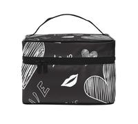 Cuori scritti a mano, parole d'amore, borsa da viaggio per il trucco da donna, grande organizer per cosmetici