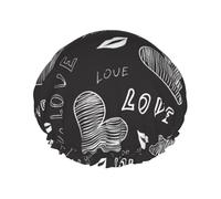 Cuori scritti a mano Parole d'amore,Cuffia da doccia, cuffia da notte, doppio strato, impermeabile, elastica, riutilizzabile.