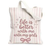 Cuori Tela Tote Bag per le donne, Casual Giocoso Stelle Strisce Primavera Pesca Lavabile Riutilizzabile Everyday Tote Bags Idee per, Pesca, 13x15 Inch
