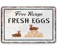 Cuorung Targa in metallo con scritta "Man Cave Decor, Free Range Fresh Eggs Chicken Farmhouse Cafe Wall Home Art Poster Retro Vintage 30,5 x 40,6 cm