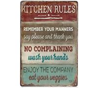 Cuorung Targa in metallo retrò con scritta "Man Cave Decor Kitchen Table Rules", 30,5 x 45,7 cm, stile classico, vintage, da appendere, per bar, ristorante, casa