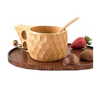 Cup - 200 ml Handmade Wooden Mug With Leather Lanyard | Rubber Wood Cup For Coffee, Tea, Milk, Hiking, Camping, Outdoor Survival | Eco Friendly Handcrafted Natural Wooden Cup For Travel