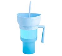 Cup and Bowl Combo, Beverage Tumbler, 10.2in Built In Handle Straw, Portable Spill-Resistant Design for Travel, Picnic, Outdoor, Movie, Night, Home, Car, Restaurant, Stadium, Blue, Pink