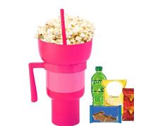 Cup Bowl Combo, 2 in 1 Beverage Cup Handle Straw, Portable Snack Tumbler, Sturdy Build for Travel Picnic Outdoor Movie Night Adults Restaurant Home Car Stadium Theater, multicolor