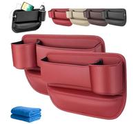Cup Holder Gap Bag for Car, Berimat for Car, Car Leather Cup Holder Gap Bag, Adjustable Car Seat Gap Storage Box, Car Seat Gap Filler Organizer with Water Cup Holder for Item (A Pair-Red)