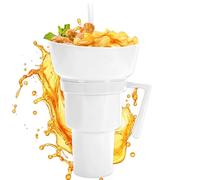 Cup with Bowl Combo, Reusable Container, Lightweight Snack Cup with 20 to 10 Oz Capacity, Food Beverage Holder for Travel, School, Camping, Men, Women, Adults, Kids, Beach Use, Clear