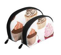Cupcake carini, Borsa per trucco a conchiglia Portamonete da donna Borsa da toilette piccola Borsa per cosmetici 2 pezzi