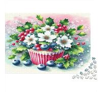 Cupcake con Fiori e Bacche Puzzle 1000 Pezzi Puzzle per Adulti Carta Paesaggio Floreale Decorazione Regalo Festa 38x26cm/1000pcs