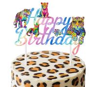 Cupcake con Ghepardo Arcobaleno, Decorazione Torta Compleanno, Neon Leopard Birthday Cake Dcritta "Happy Birthday", per Ghepardo Decorazione per Feste di Compleanno