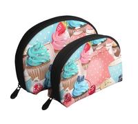 Cupcake con tazza da tè, Borsa per trucco a conchiglia Portamonete da donna Borsa da toilette piccola Borsa per cosmetici 2 pezzi