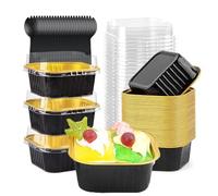 Cupcake in Foglio di Alluminio, 50 Pezzi Mini Teglie per Pane con Coperchi e Cucchiai, 150ml Mini Teglie per Pane, Pentole Quadrate in Foglio di Alluminio, per Dolci, Torte di Formaggio(Nero)
