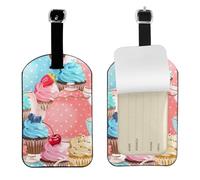 Cupcake in tazza da tè,Etichette per bagagli in pelle PU, etichette per bagagli resistenti da viaggio, 2 pezzi