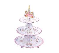 Cupcake Stand Cartone 3 Tier Alzata per Torta Unicorno Supporto per Cupcake per Baby Shower Genere Reveal Festa Bambini Festa di Compleanno