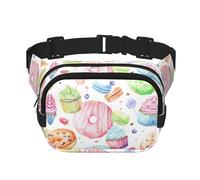 Cupcakes Donuts Muffins Sugar Print Square Waist Purse Double Layer Fanny BagTrendy Viaggio Marsupio per uomini e donne, nero, Taglia unica