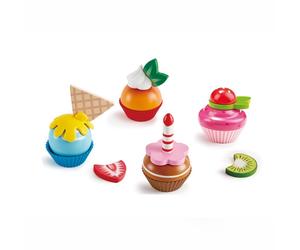 CUPCAKES pasticcini HAPE gioco di imitazione IN LEGNO cucina 18 PEZZI candela fr