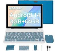CUPEISI Tablet Android 14 da 10 pollici, tablet 2 in 1 aggiornato 2 in 1 con tastiera/mouse/custodia/stilo, 8 GB di RAM + 64 GB di ROM (max 512 GB), fotocamera da 8 MP 6000 mAh, 1280 * 800 IPS 10