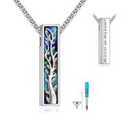 CUPENDA Collana a forma di albero della vita, per cenere, in argento Sterling 925, con albero della vita, abalone, bacchetta 3D, per uomo e donna