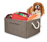 Cuperay Cestino Portagiochi per cani Personalizzato con Nome, Cestino Pieghevole con Manico in Cotone, Scatola per Organizzare i Giocattoli e gli Accessori per Animali Domestici(Marrone)
