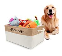Cuperay Personalisierte Aufbewahrungskorb mit Namen und Muster, Faltbar Hunde Spielzeugkorb mit Baumwollgriff, Aufbewahrungsbox für Die Organisation Von Lebensmitteln Kleidung und Hundezubehör(Beige)