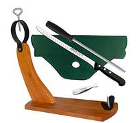 CUPERINOX | Kit taglia prosciutto | Set di prosciutto e coltello professionale (5 pezzi) | Porta prosciutto in legno con coltello per prosciutto in acciaio inox (240 mm) + affilatore (chaira)