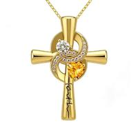 CupidGift Collana da donna con ciondolo a forma di croce a forma di cuore, con pietra portafortuna e scritta "I Love You", placcata in oro rosa bianco 14 K e 18 K, ipoallergenica, non si ossida