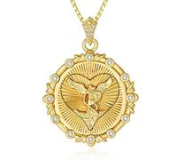 CupidGift Collana da donna con ciondolo a forma di medaglia di San Michele, placcata in oro bianco 14 K 18 carati, gioielli cattolici, regalo di compleanno, per moglie e mamma