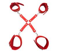 CUPIDO TOYS Manette Bondage BDSM in Pelle Rossa con Polsiere e Cavigliere, Costrittivo Mani e Piedi con Croce ad X e Moschettoni, Costrittivo Donna